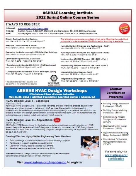 ASHRAE Learning Institute Spring OnLine